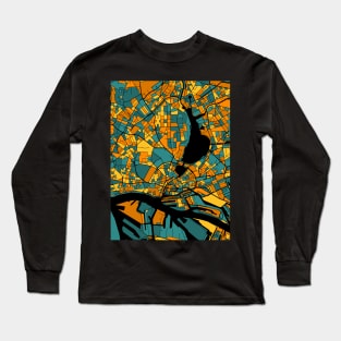 Hamburg Map Pattern in Orange & Teal Long Sleeve T-Shirt